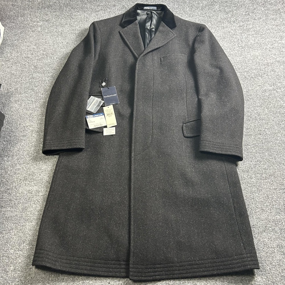 Polo Ralph Lauren Coat Mens 44 Gray Tweed Wool Paddock Overcoat Made Italy